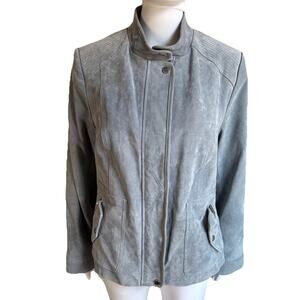 Isaac Mizrahi Live Suede Leather Jacket Womens 14 Gray Moto Zip Snap Coat